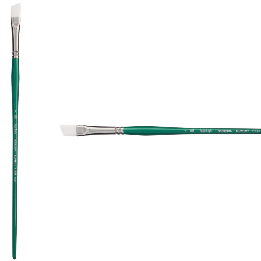 Princeton Summit Series 6100 Synthetic Brush - Angle Bright, Long Handle, Size 6
