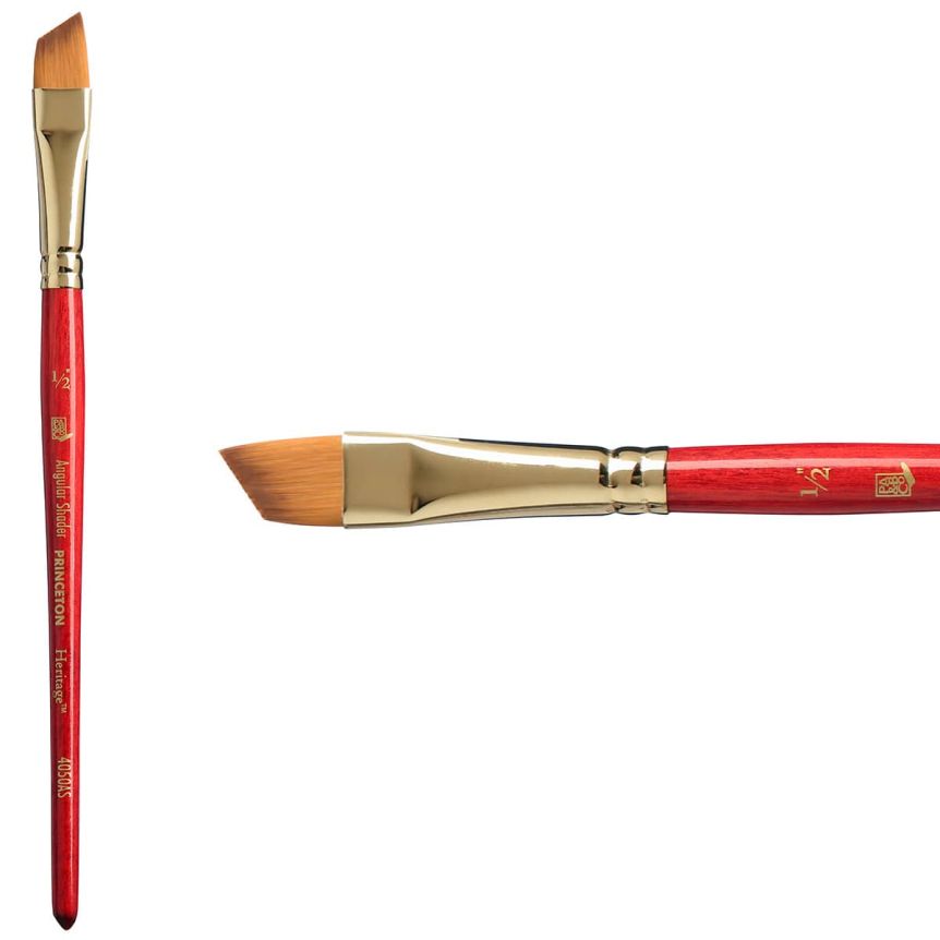 Princeton Heritage Series 4050 Synthetic Sable Brush - Angle Shader, Short Handle, Size 1/2"
