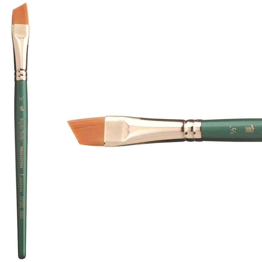 Princeton Lauren Series 4350 Golden Synthetic Brush - Angle Shader, Short Handle, Size 1/2”