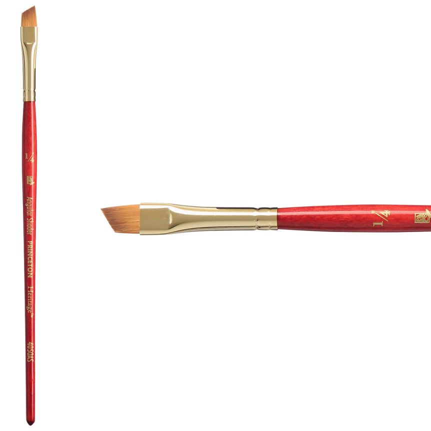 Princeton Heritage Series 4050 Synthetic Sable Brush - Angle Shader, Short Handle, Size 1/4"