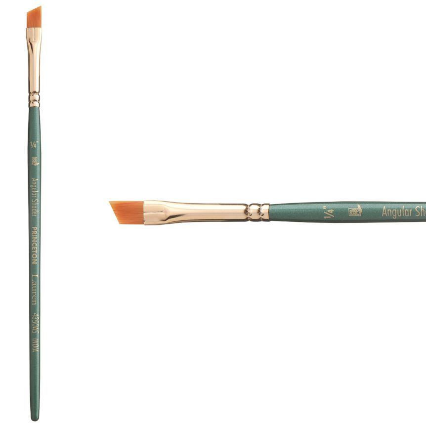 Princeton Lauren Series 4350 Golden Synthetic Brush - Angle Shader, Short Handle, Size 1/4”