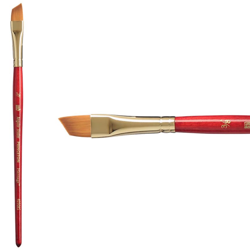 Princeton Heritage Series 4050 Synthetic Sable Brush - Angle Shader, Short Handle, Size 3/8"