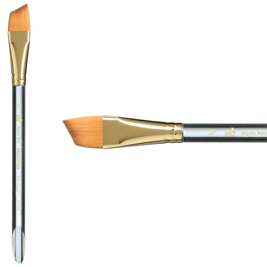 Princeton Heritage Series 4050 Synthetic Sable Brush - Angle Wash, Short Handle, Size 1"