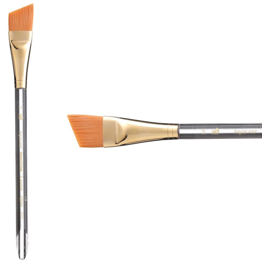 Princeton Lauren Series 4350 Golden Synthetic Brush - Angle Wash, Short Handle, Size 3/4”