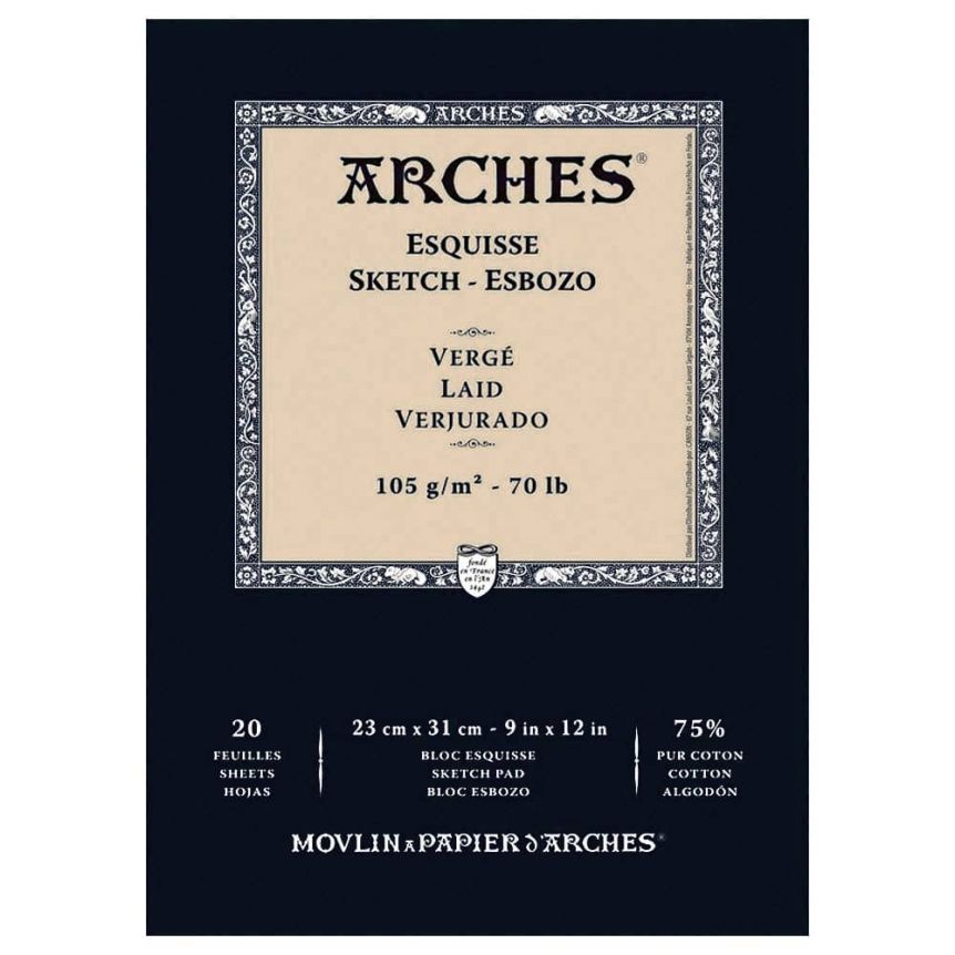 Arches 9x12" Sketch Paper Pad 70 lb Laid Finish 20 Sheets