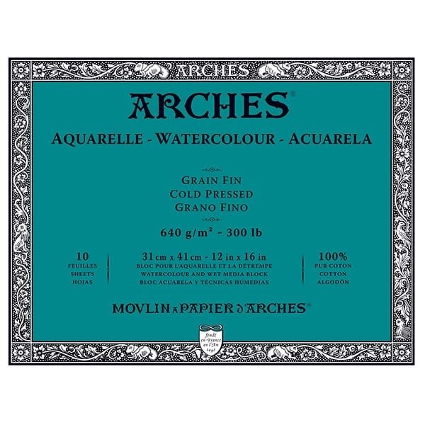 Arches Watercolor Block 12"x16", 300lb Cold Press, 10 Sheets
