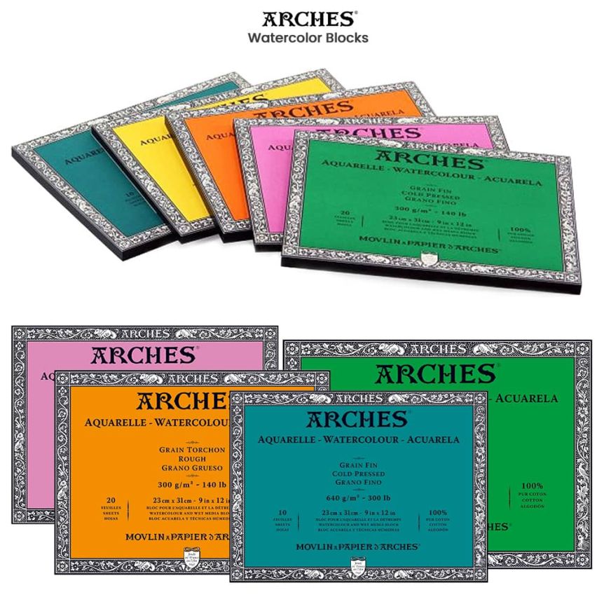 Movlin Papier d' Arches Watercolor Paper Block 9 X 12. 15 Sheets