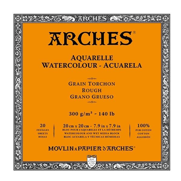 Arches Watercolor Block 7.9x7.9, 140lb Rough, 20 Sheets