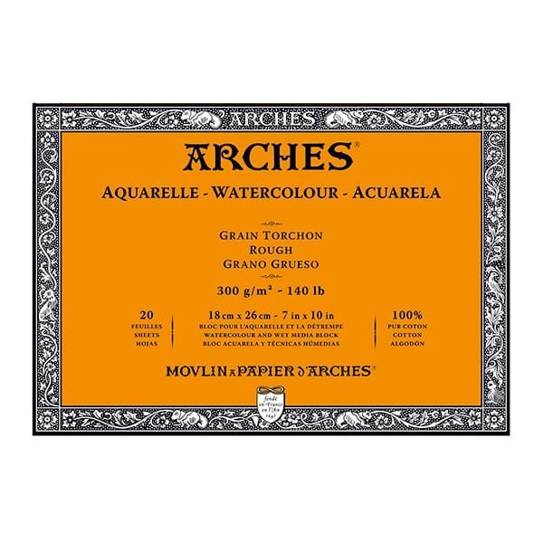 Arches Watercolor Block 7"x10", 140lb Rough, 20 Sheets