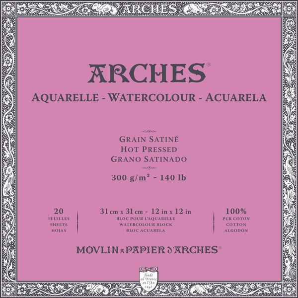 Arches Watercolor Block 12"x12", 140lb Hot Press, 20 Sheets