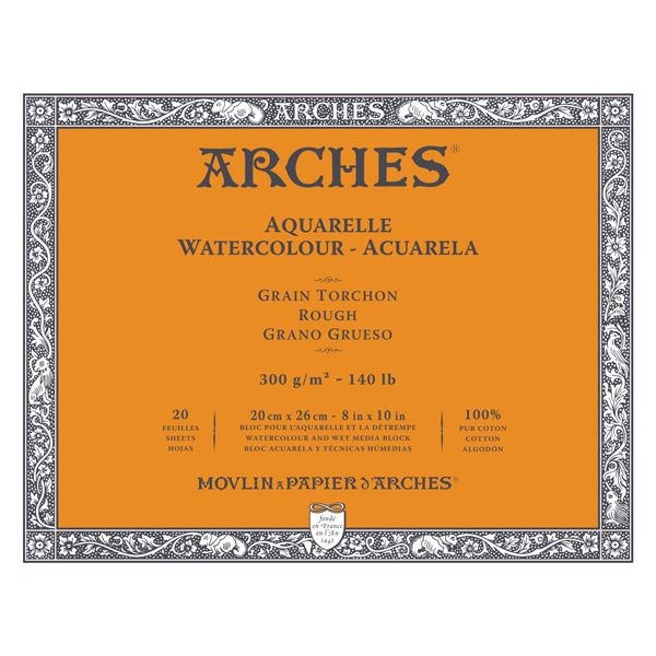 Arches Watercolor Block 8"x10", 140lb Rough, 20 Sheets - Natural White
