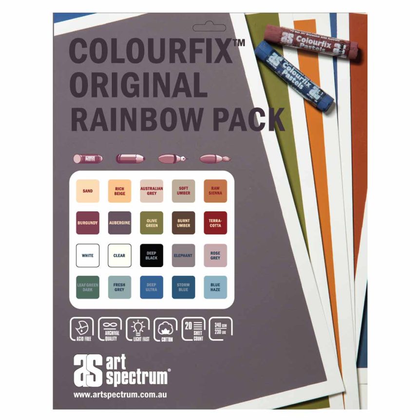 Art Spectrum Colourfix Medium Tooth Pastel Paper 19-1/2" x 27-1/2" (Pack of 20) Rainbow Colors