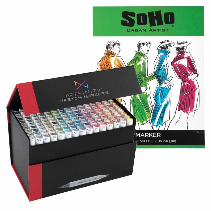 Artfinity Sketch Marker B Set of 150 + Soho Marker Paper Pad 14" x 17" (50 Sheets)