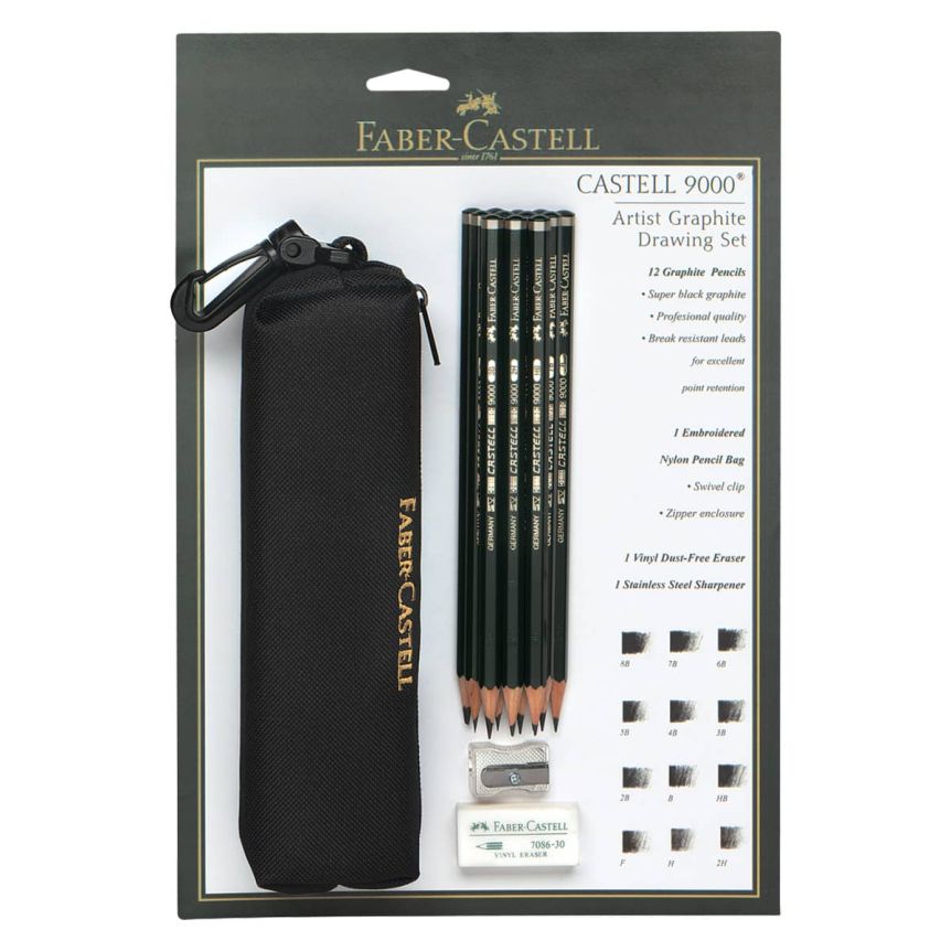 New FABER-CASTELL 9000 Art Set 12 Graphite Pencils in Slimflexi