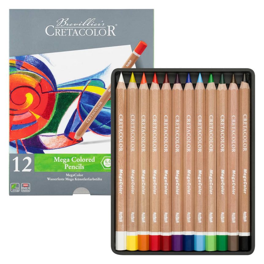 Cretacolor Megacolor Pencil Tin Set of 12, Assorted Colors