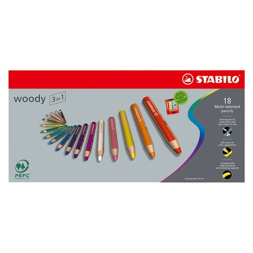 Stabilo Woody Colored Pencil Set of 18 w/ Sharpener