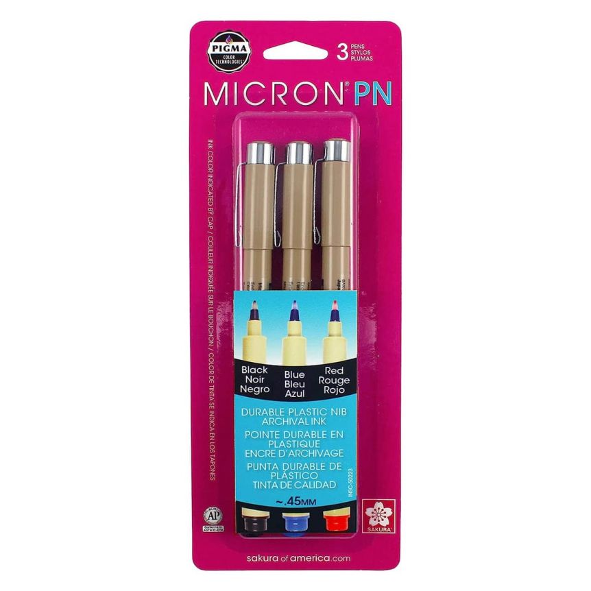 Sakura Micron Plastic Nib Pen Set of 3, Assorted Colors