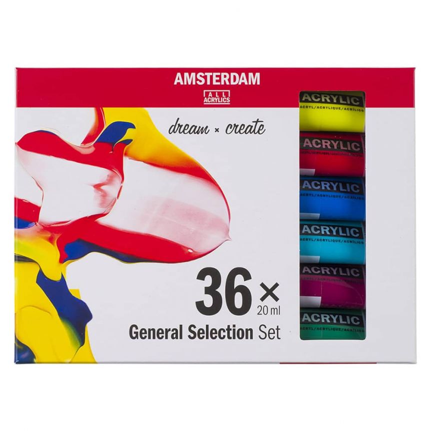Amsterdam Standard Series Acrylic Paint - Assorted Colors Set of 36, 20ml Tubes