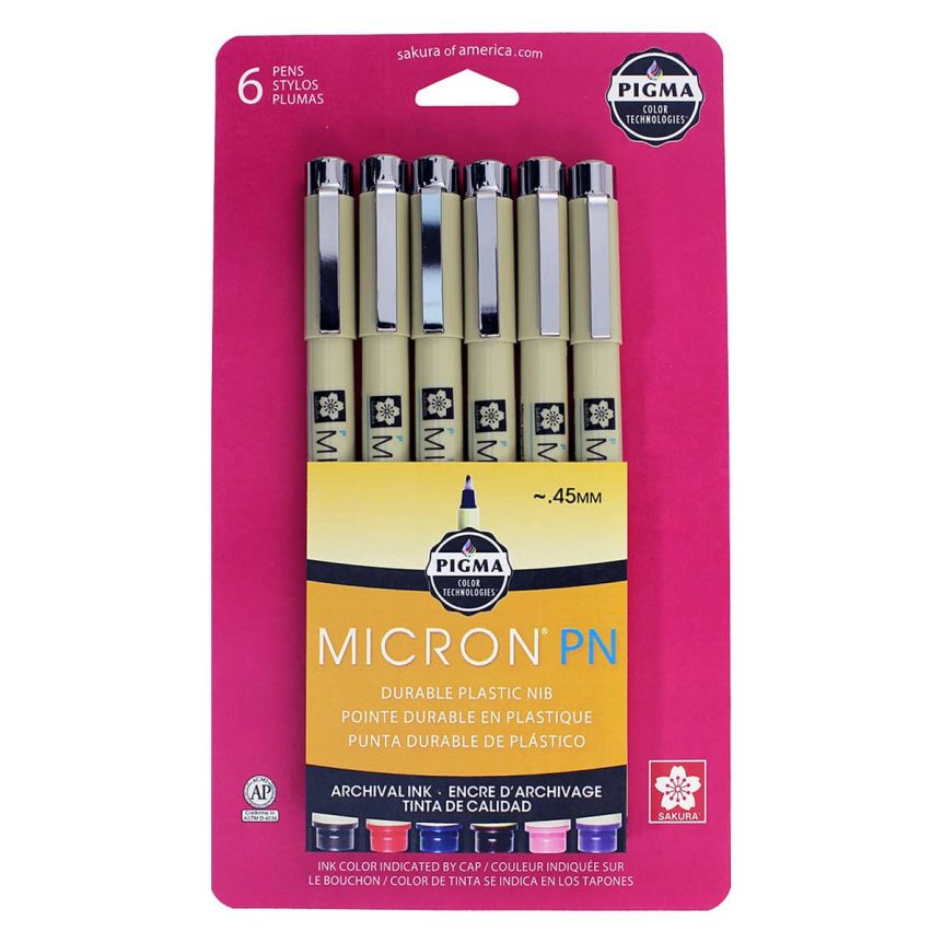 Sakura Micron Plastic Nib Pen Set of 6, Assorted Colors