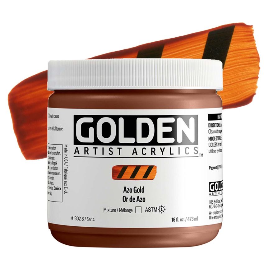 Golden Heavy Body Acrylic - Azo Gold, 16 oz Jar