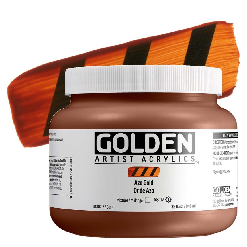 Golden Heavy Body Acrylic - Azo Gold, 32 oz Jar