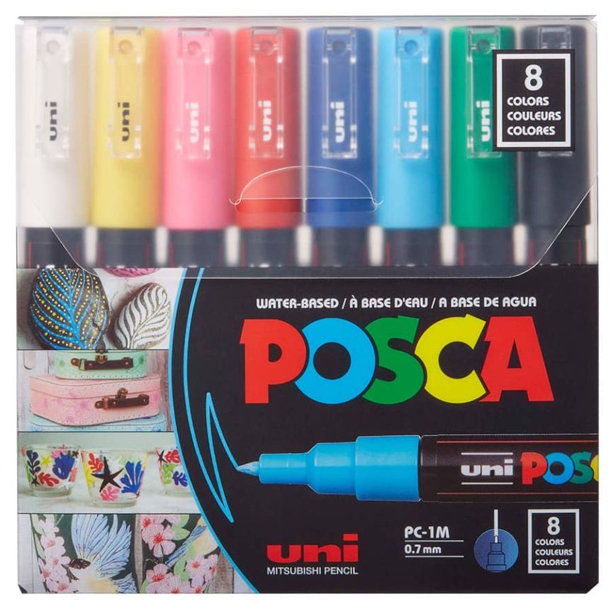 Posca Acrylic Paint Marker 0.7-1mm X-Fine Tip Basic Color Set of 8