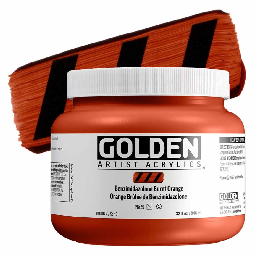 Golden Heavy Body Acrylic - Benzimidazolone Burnt Orange, 32 oz Jar