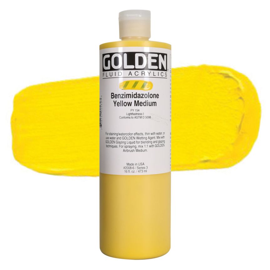 GOLDEN Fluid Acrylics Benzimidazolone Yellow Medium, 16oz