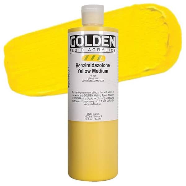 GOLDEN Fluid Acrylics Benzimidazolone Yellow Medium 16 oz