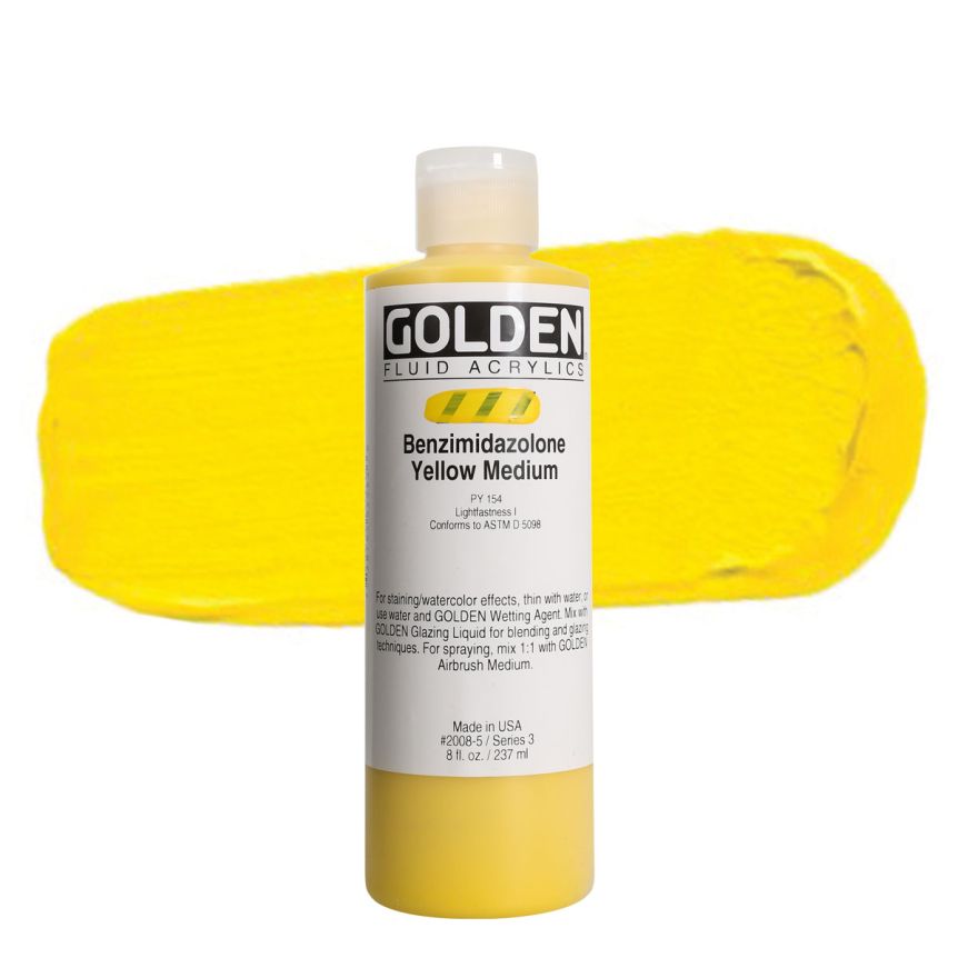 GOLDEN Fluid Acrylics Benzimidazolone Yellow Medium, 8oz

