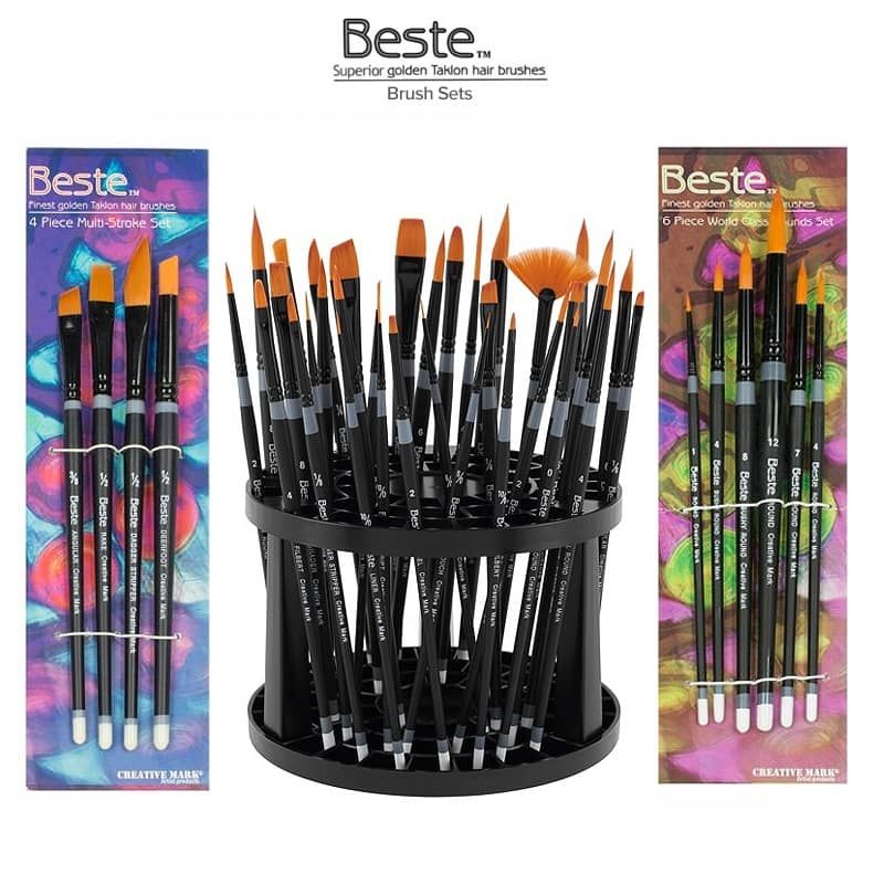 Angular Paint Brush Set - Golden synthetic brushes 7pc