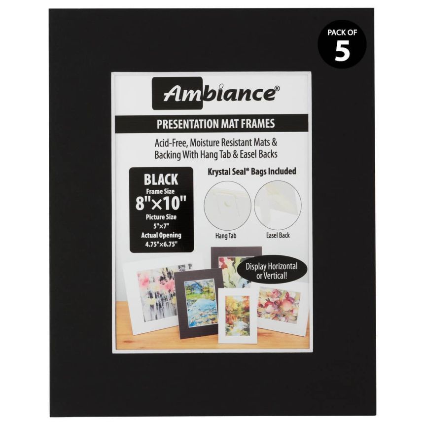 Ambiance Presentation Mat Frame, 8x10 Black, Fits 4-3/4x6-3/4 Pic Size,  (5 Pack)