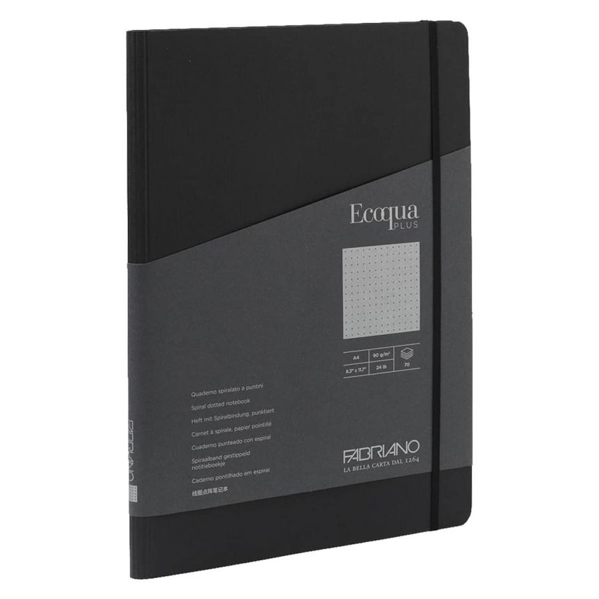 Fabriano EcoQua+ Notebook 8.3 x 11.7" Dot Grid Hidden Spiral Black