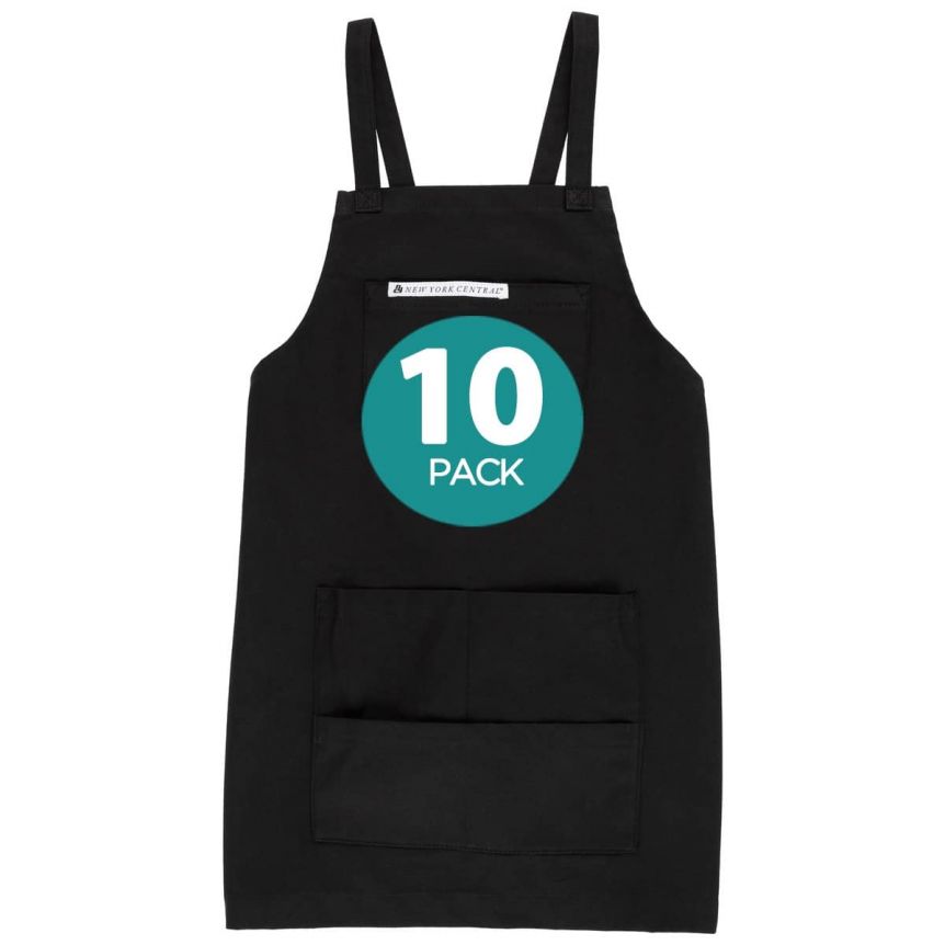 New York Central Professional Cross-Back Apron Black 10-Pack