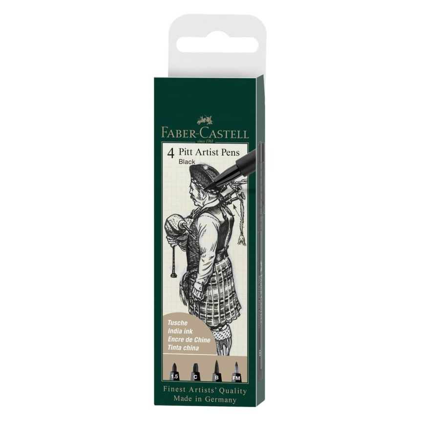 Pitt Artist Pens Assorted Nibs Wallet Set of 4, Black