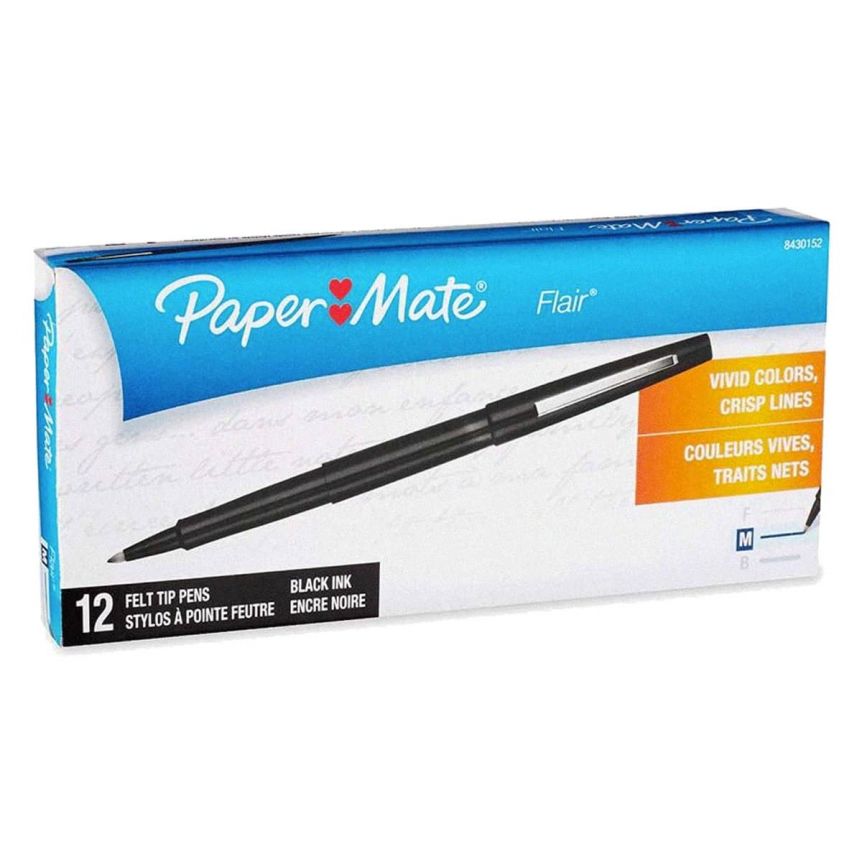 School Smart Felt Tip Pens, Water Based Ink, Fine Tip, Black, Pack of 12