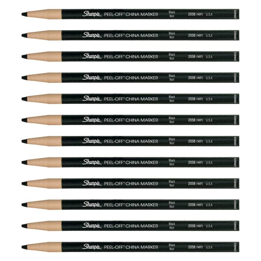 SHARPIE Peel-Off China Marker Grease Pencils, Black, Box of 12  : Black China Markers : Office Products