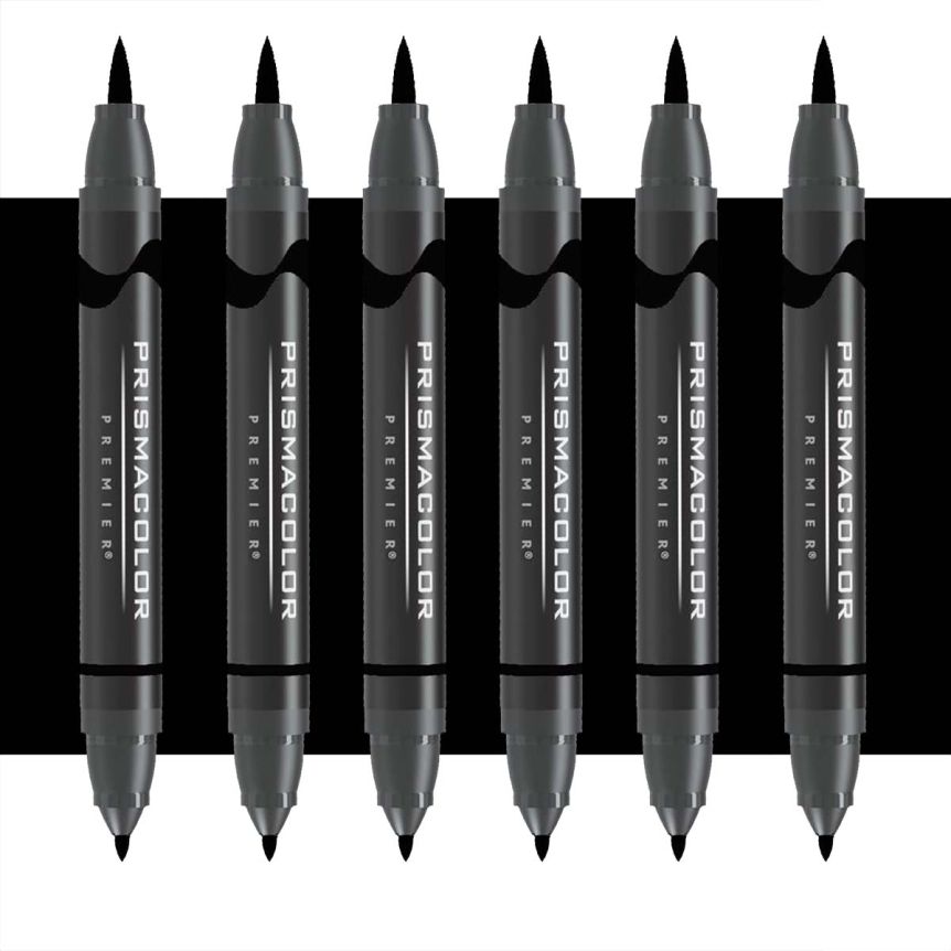 Prismacolor Double-Ended Brush Tip Marker Box of 6 - Black - PB98