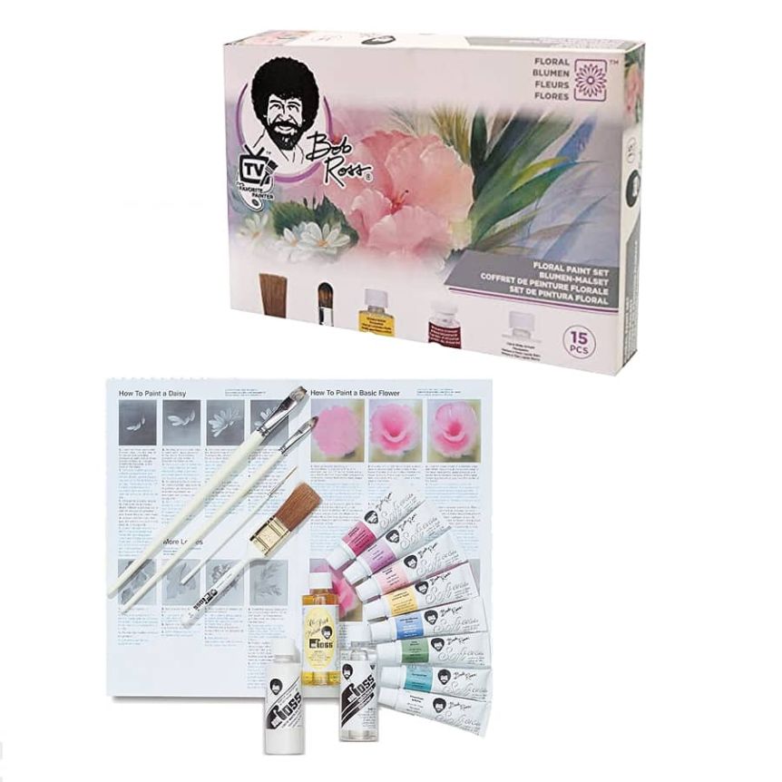 Contents of Bob Ross Flower Painting Set