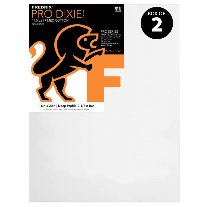 Fredrix Dixie PRO Series Stretched Canvas 2-1/4" Box of Two 16x20"