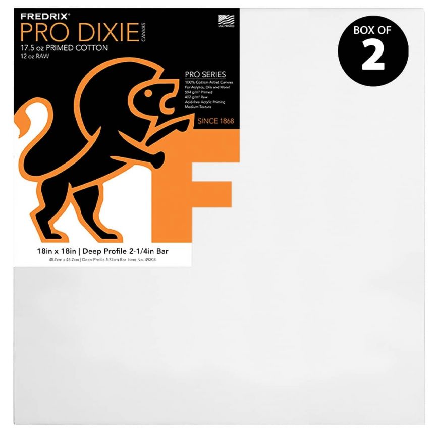 Fredrix Dixie PRO Series Stretched Canvas 2-1/4" Box of Two 18x18"