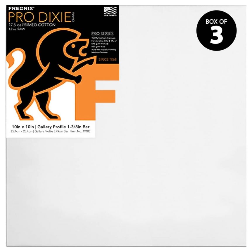 Fredrix Dixie PRO Series Stretched Canvas 1-3/8" Box of Three 10x10" 