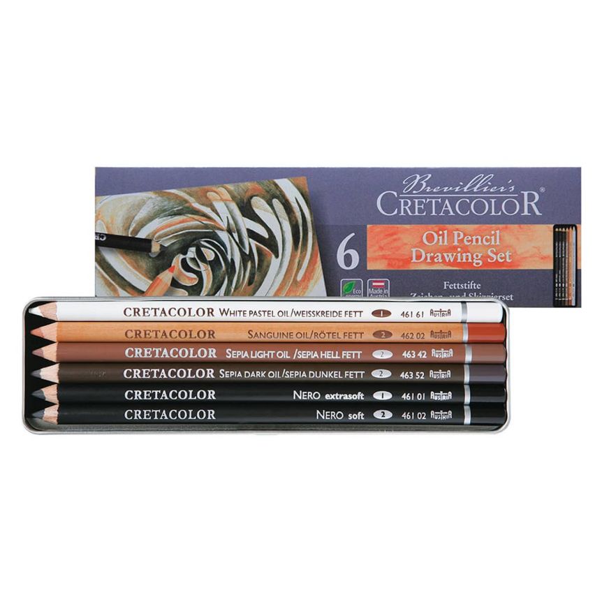 Cretacolor Oil Pencil Tin Box of 6, Assorted Colors