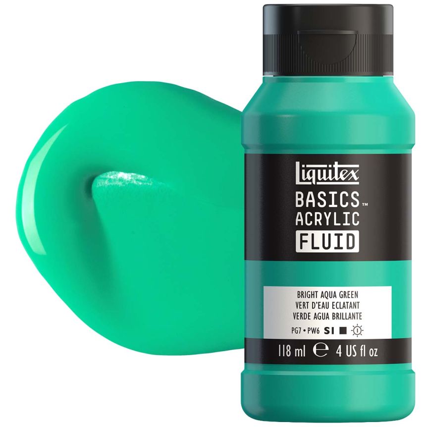 Liquitex BASICS Acrylic Fluid - Bright Aqua Green, 4oz Bottle