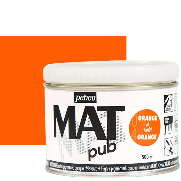 Pebeo Acrylic Mat Pub 500ml - Bright Orange