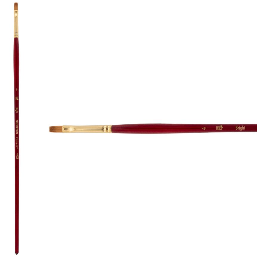 Princeton Heritage Series 4000 Synthetic Sable Brush - Bright, Long Handle, Size 4