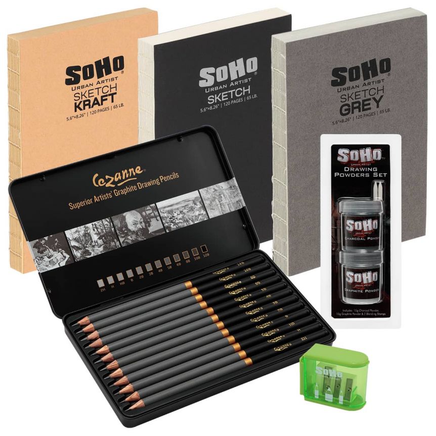 50-Piece Drawing & Sketching Art Set - Ultimate Complete Artist Kit,  Graphite and Charcoal Pencils & Sticks, Pastels, Erasers