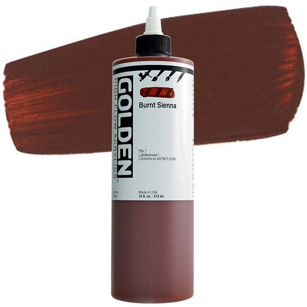 GOLDEN High Flow Acrylic, Burnt Sienna, 16oz