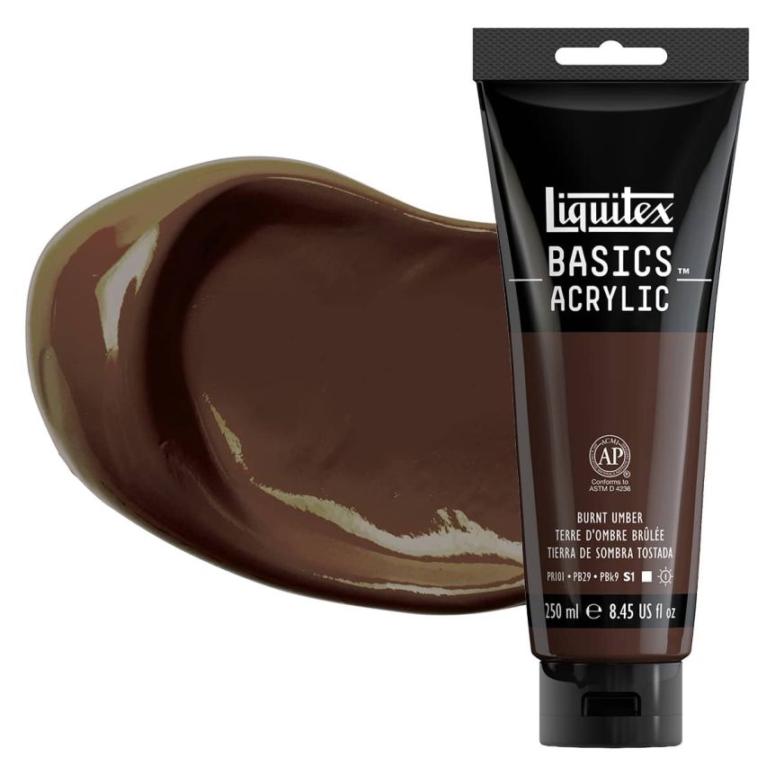 Liquitex Basics Acrylic Paint - Burnt Umber, 250ml Tube