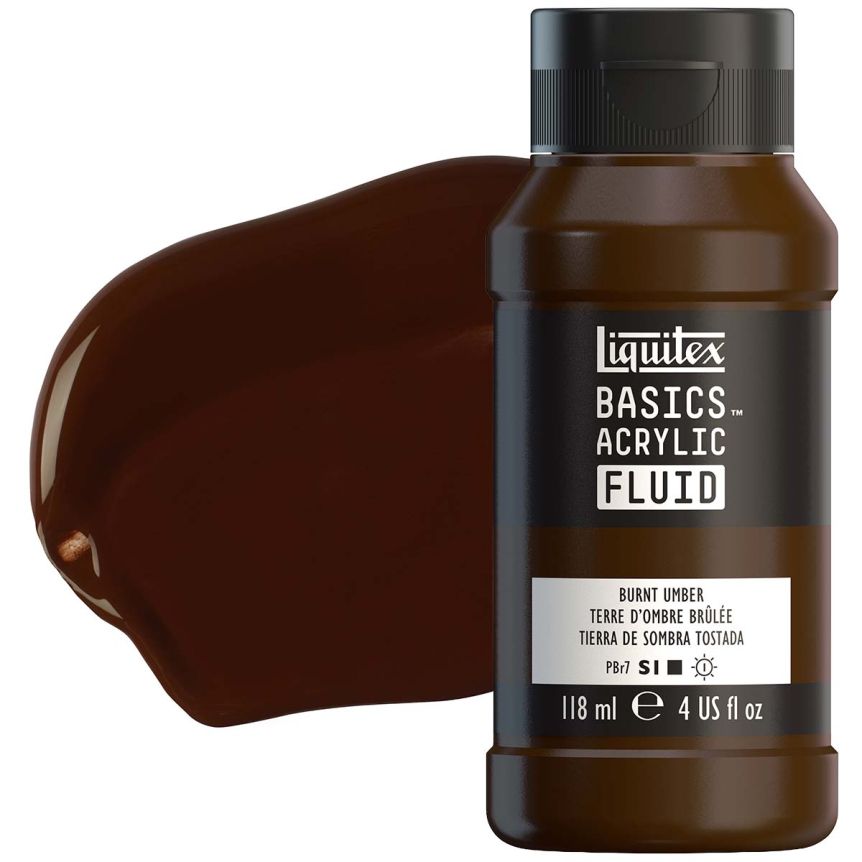 Liquitex BASICS Acrylic Fluid - Burnt Umber, 4oz Bottle